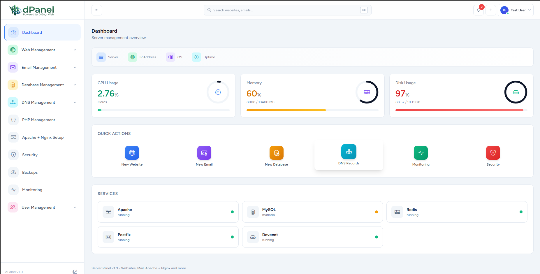 dPanel dashboard screenshot