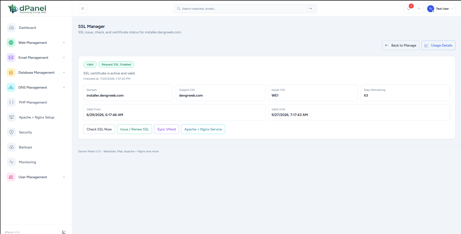 dPanel SSL Manager screenshot